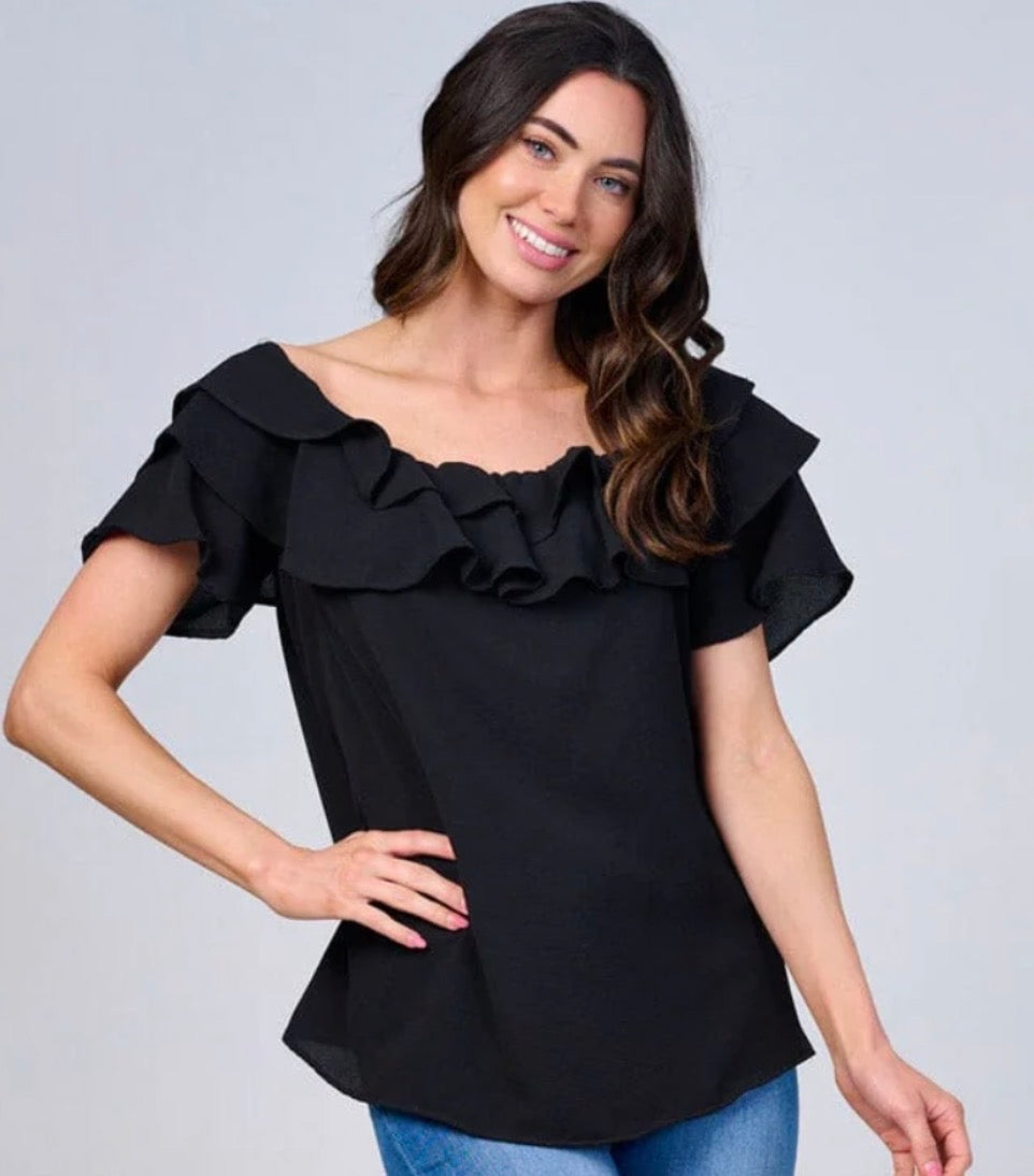 Short Sleeve Ruffle Blouse