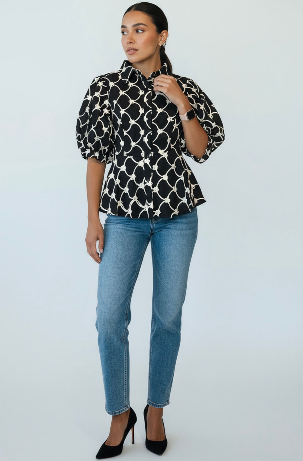 Puff Sleeve Button-Up Top