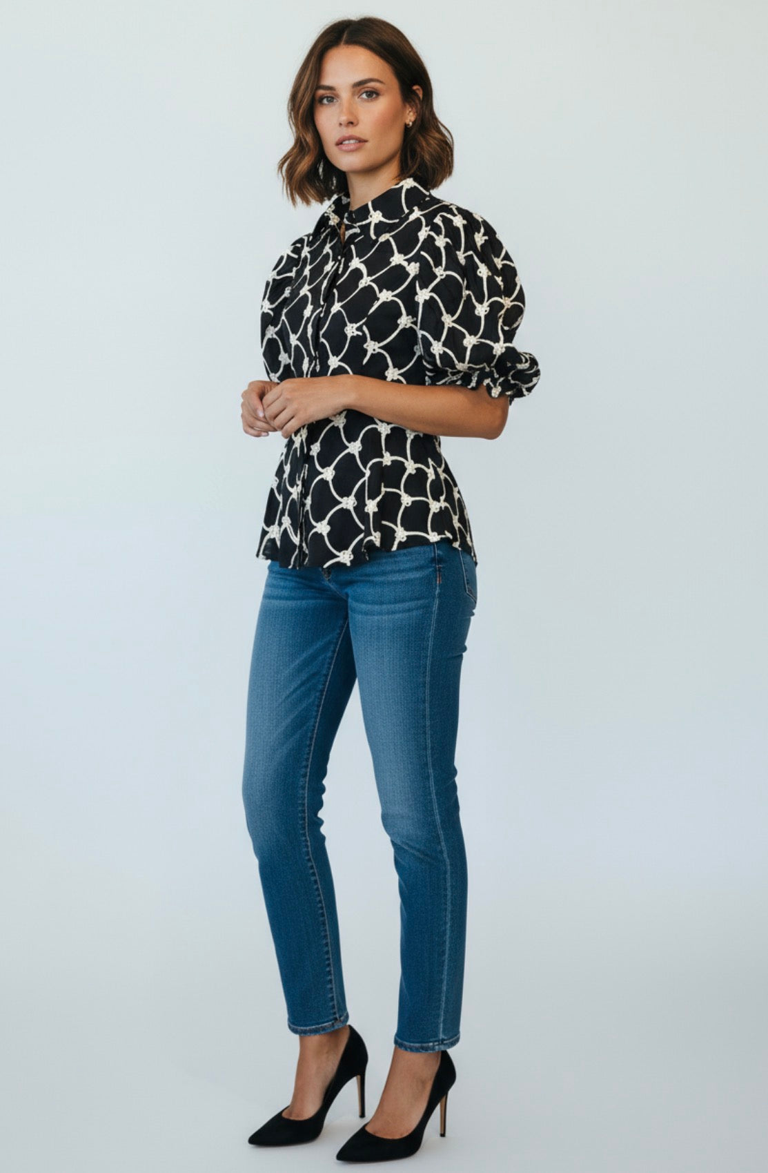 Puff Sleeve Button-Up Top