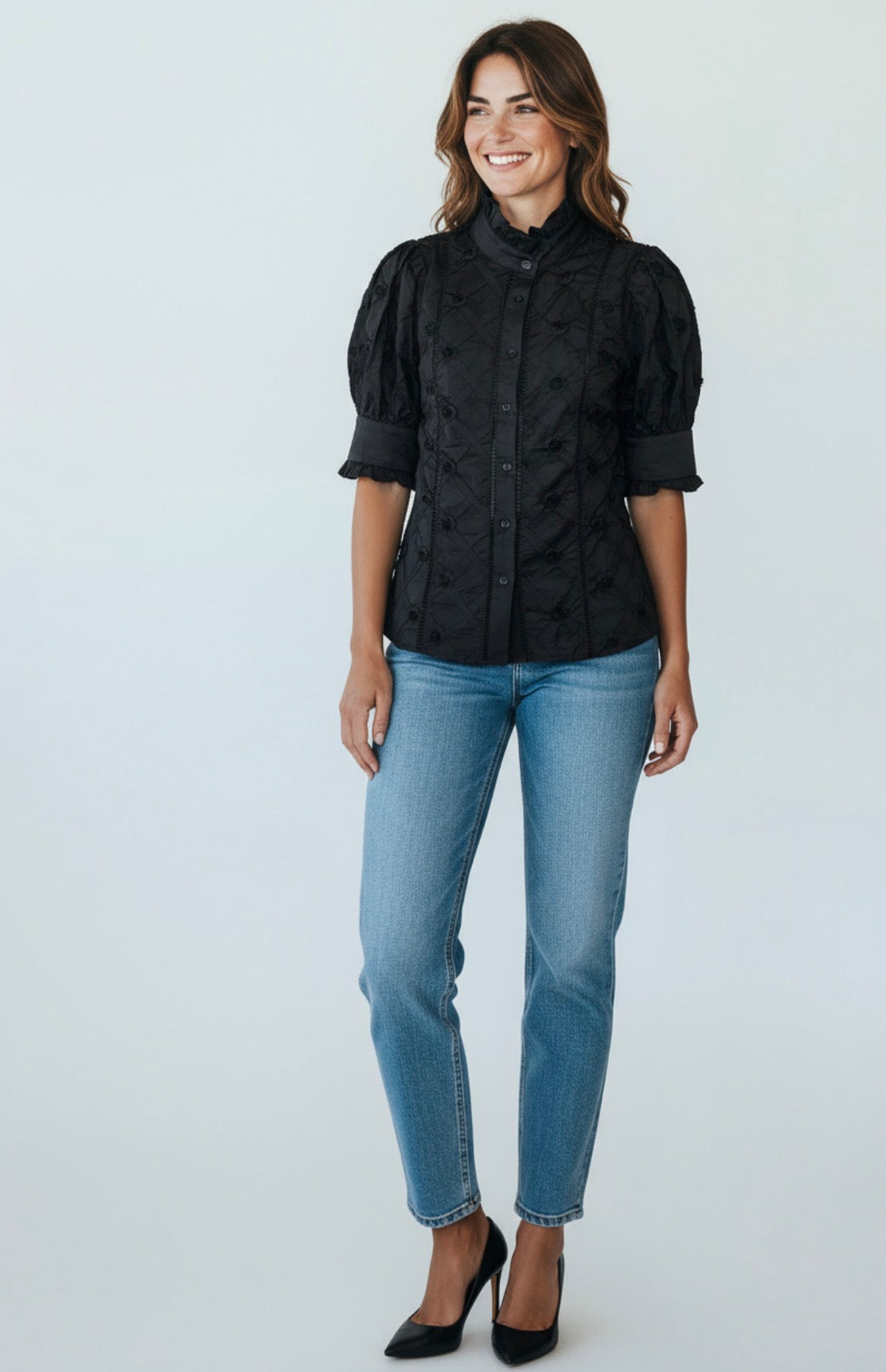 Puff Sleeve Button-Up Top