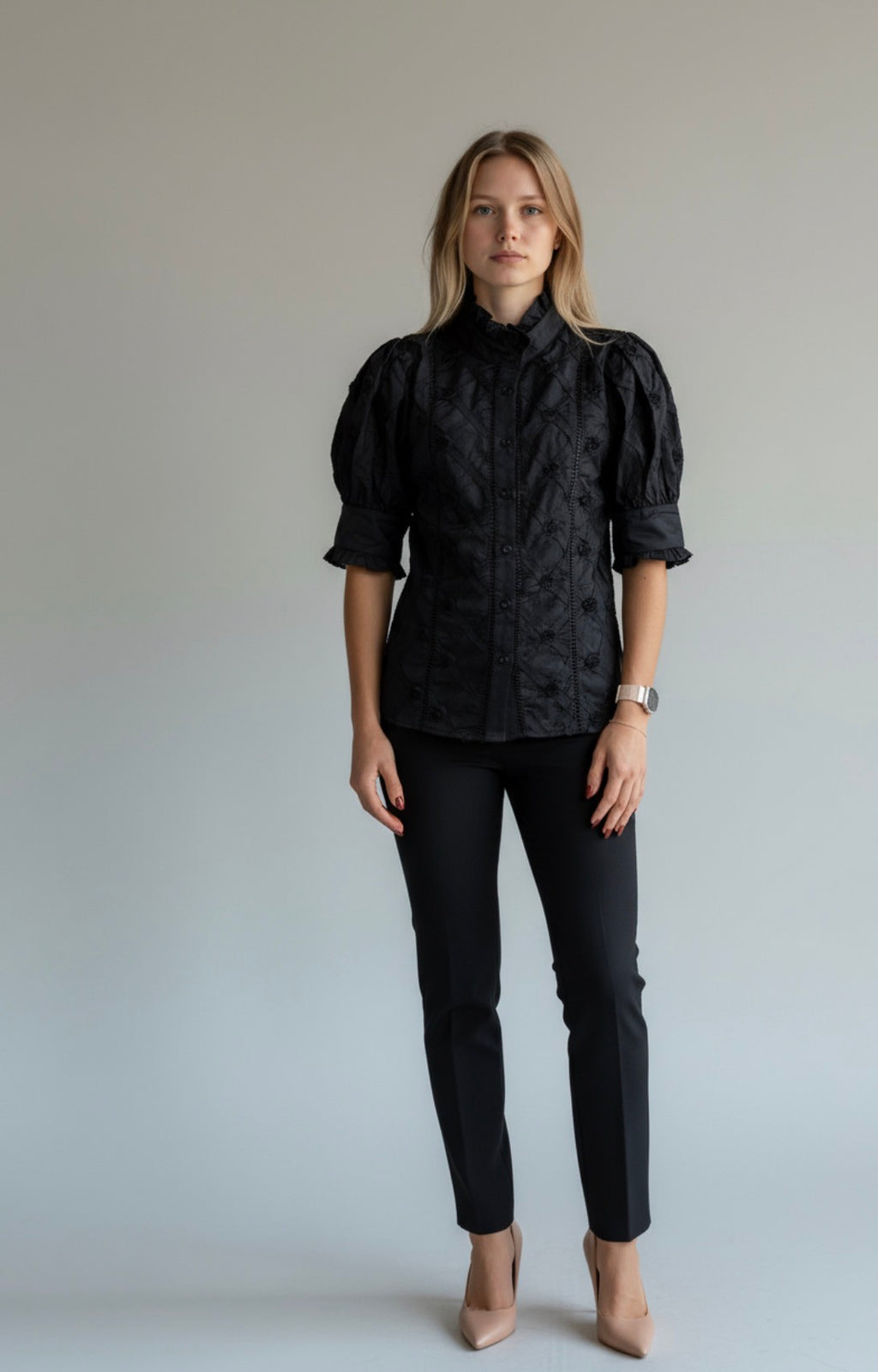 Puff Sleeve Button-Up Top