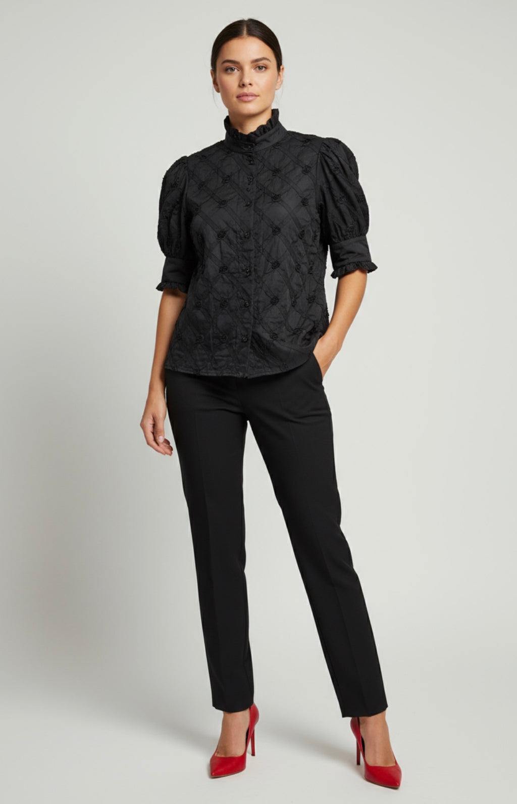 Puff Sleeve Button-Up Top