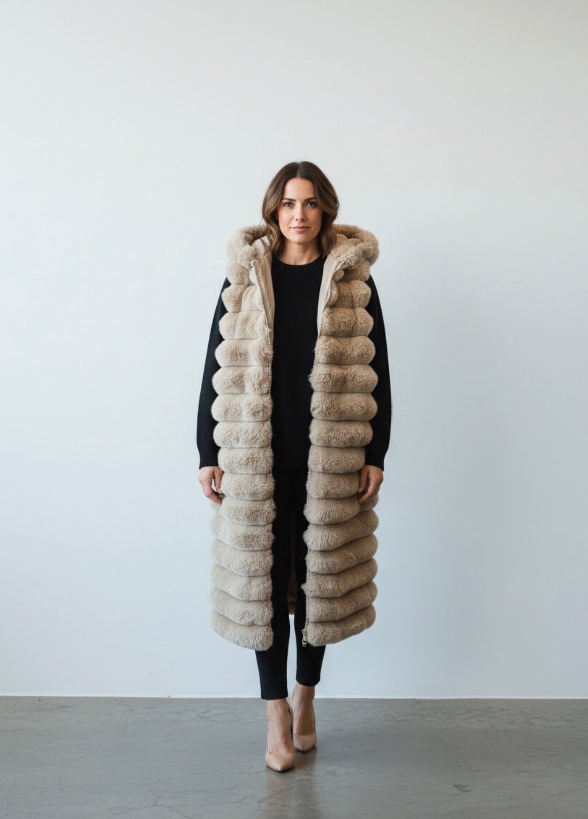Long Cream Fur Vest