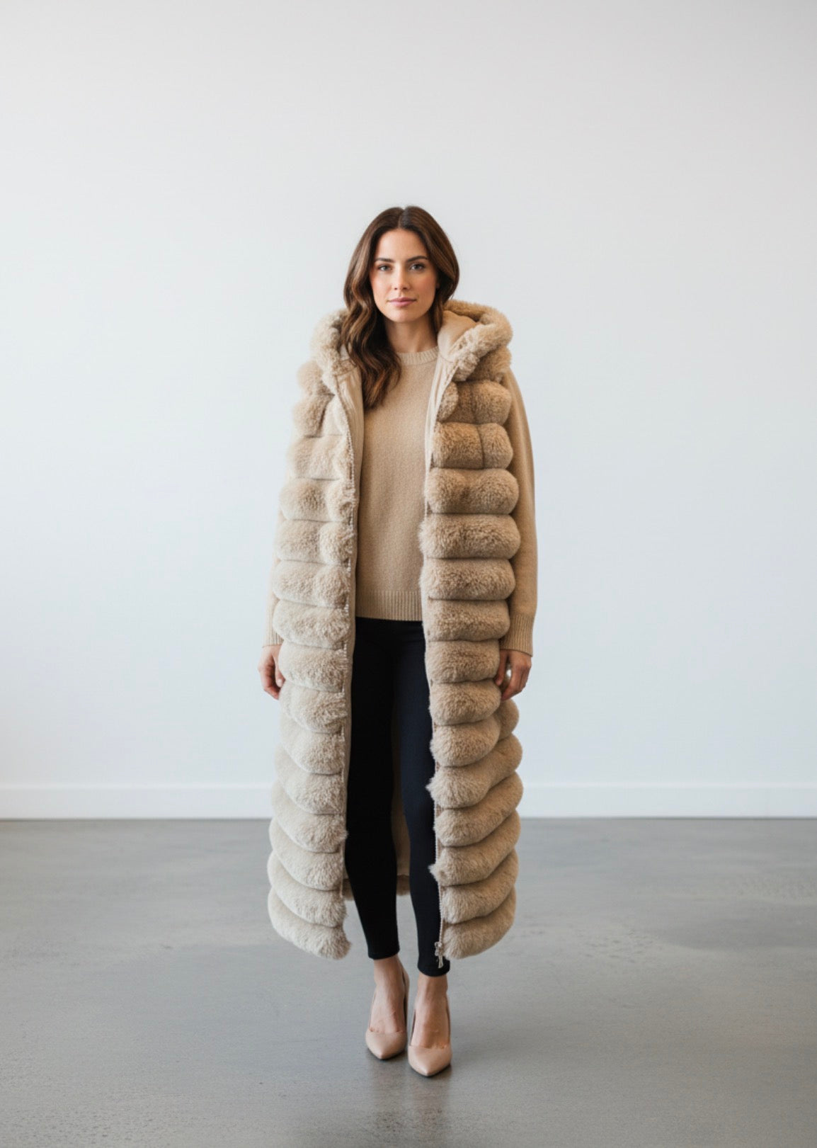 Long Cream Fur Vest