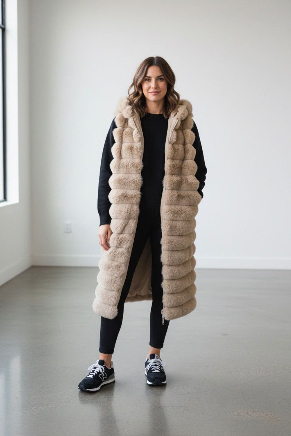 Long Cream Fur Vest