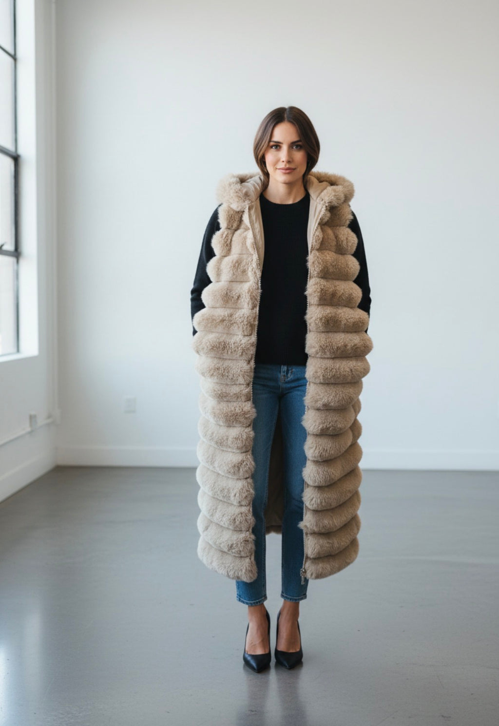 Long Cream Fur Vest