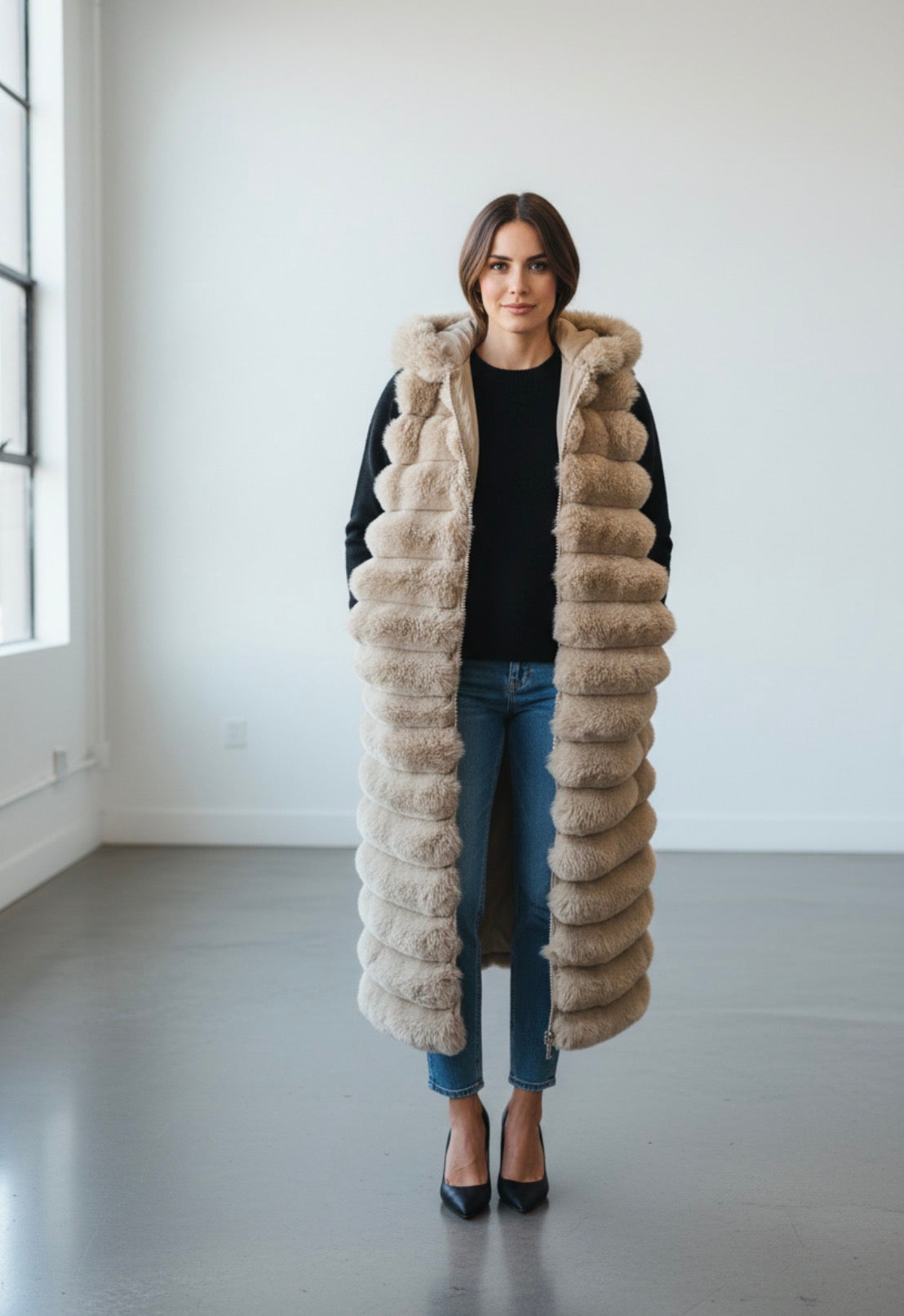 Long Cream Fur Vest