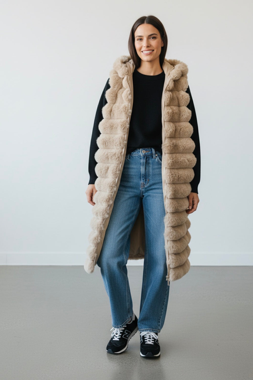 Long Cream Fur Vest