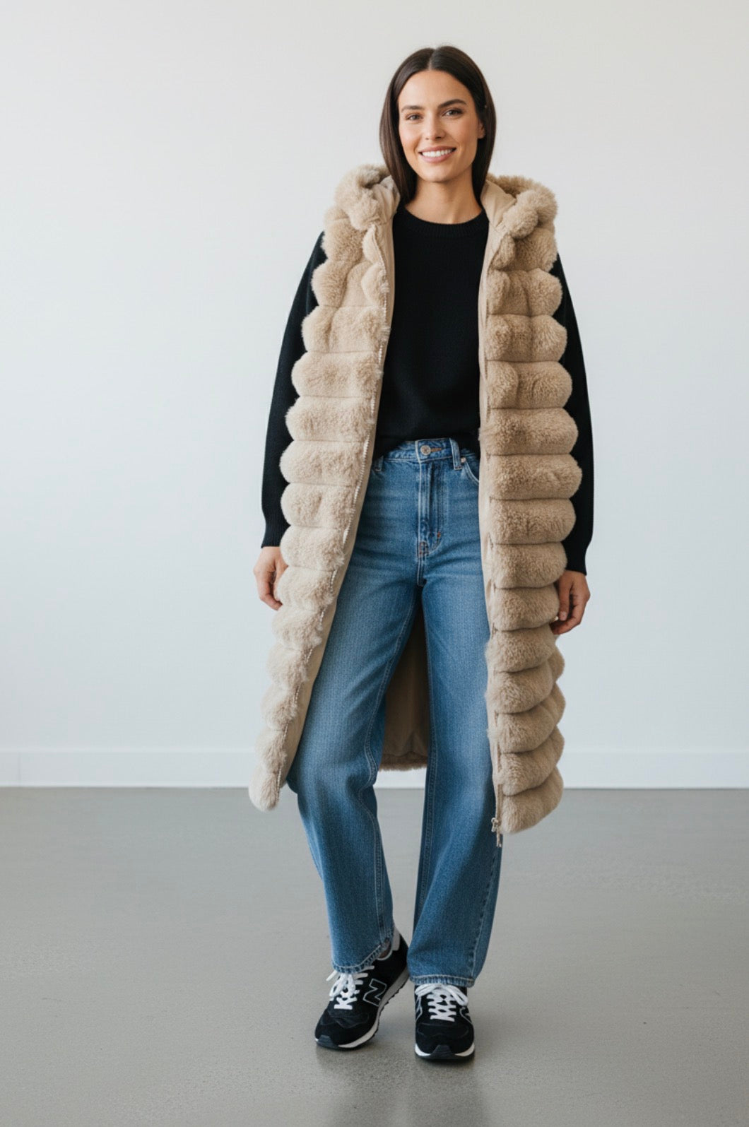 Long Cream Fur Vest