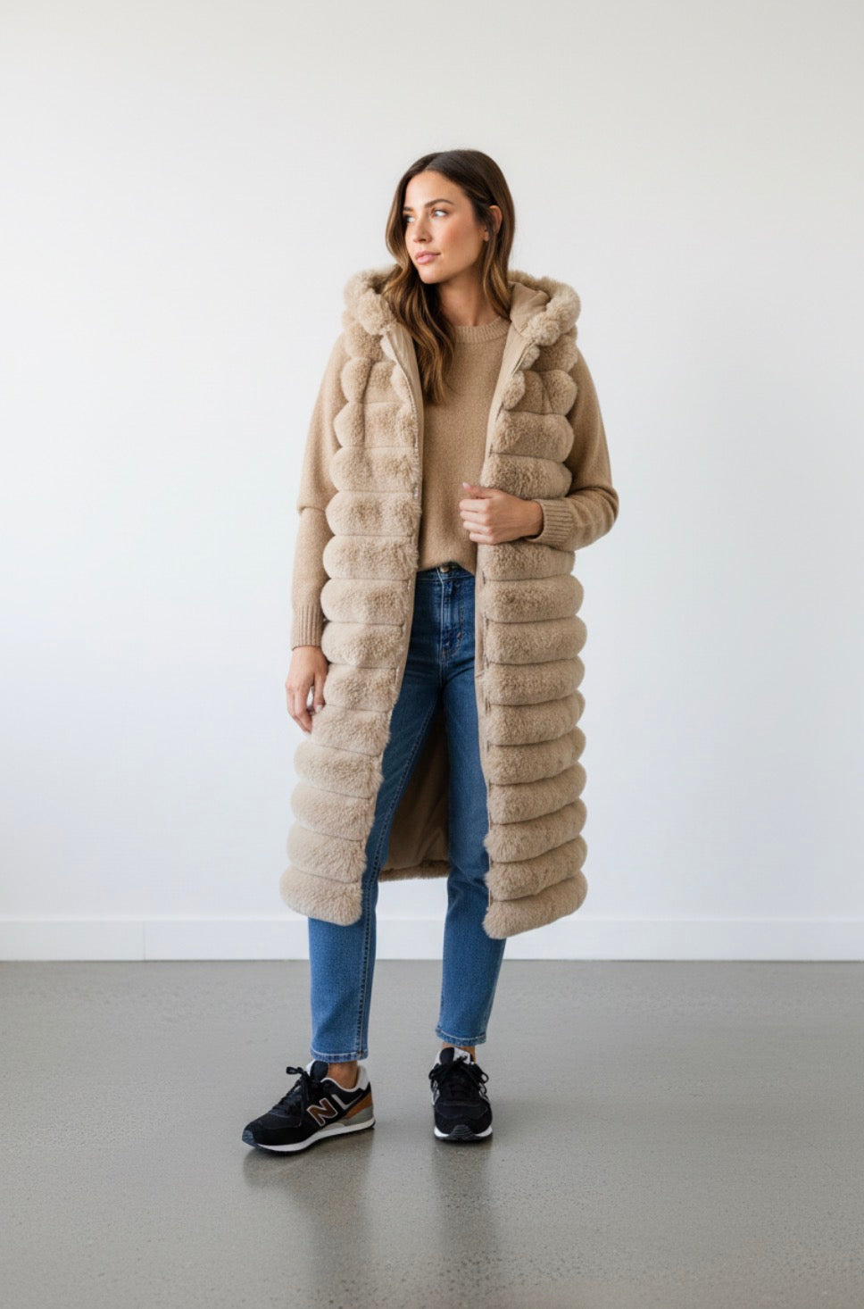 Long Cream Fur Vest